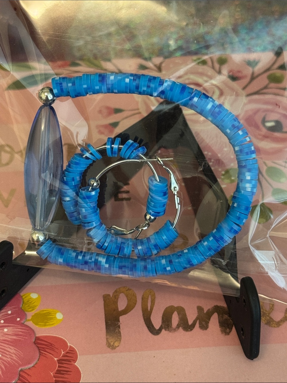 Vibrant Blue Beaded Hoop Earrings - Lightweight Fashion Jewelry